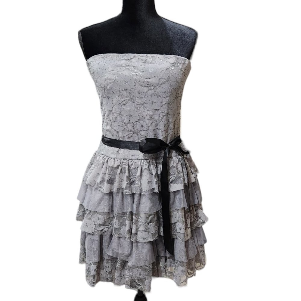 Lily Rose Grey Strapless Ruffled Lace Mini Dress School dance/Party Size L